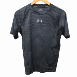 【中古】アンダーアーマー UNDER ARMOUR Tシャツ カットソー ロゴプリント ストレッチ有 半袖 黒 グレー L ■GY31