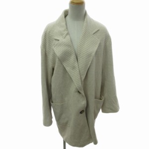 【中古】ザラ ZARA チェスターコート ジャケット 千鳥格子柄 白 ベージュ ホワイト Mサイズ 0331 ■GY31 レディース