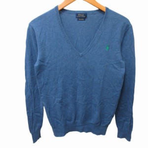 【中古】ポロ ラルフローレン POLO RALPH LAUREN ニット セーター Vネック ロゴ刺? 長袖 青 ブルー S ■GY31