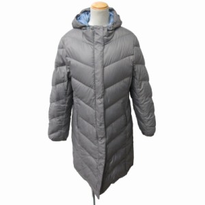 【中古】エディーバウアー EDDIE BAUER 美品 ダウンジャケット コート ブルゾン フード付き グレージュ S-M ■GY31