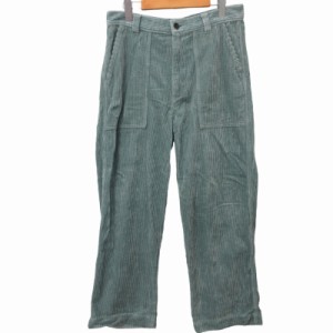 【中古】EVCON エビコン 美品 CORDUROY WIDE PANTS コーデュロイワイドパンツ スラックス 203-91503 緑系 約L