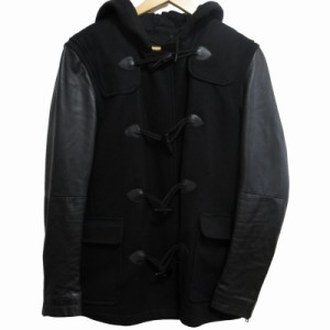 【中古】ディーゼル DIESEL 美品 ダッフルコート フーデットコート ジャケット レザー切替 黒 ブラック Sサイズ IBO50 0511 メンズ