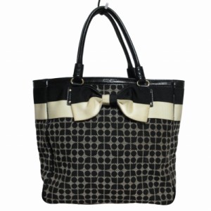 【中古】ケイトスペード KATE SPADE ハンドバッグ トートバッグ エナメル×キャンバス リボン 総柄 黒 白 ■GY14