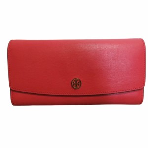 【中古】トリーバーチ TORY BURCH 長財布 ロングウォレット ロゴ レザー フラップ ネオンピンク 系 0505 ■GY14