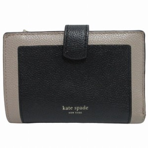 【中古】ケイトスペード KATE SPADE レザー 二つ折り財布 ウォレット バイカラー 黒 ブラック グレージュ 0513■GY14