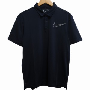 【中古】ナイキゴルフ NIKE GOLF DRI FIT ポロシャツ カットソー スウォッシュプリント 半袖 紺 ネイビー Lサイズ