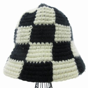 【中古】ステューシー BUCKET HAT CHECKER KNIT バケットハット 帽子 ブロックチェック ブラック ホワイト