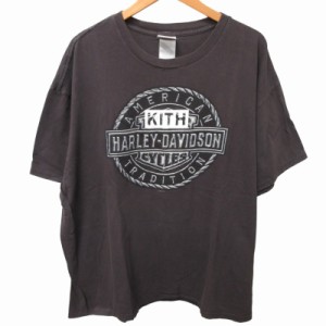 【中古】未使用品 キスニューヨークシティ タグ付 ゲリラヴィンテージシ ハーレー Tシャツ カットソー 半袖 茶 2XL