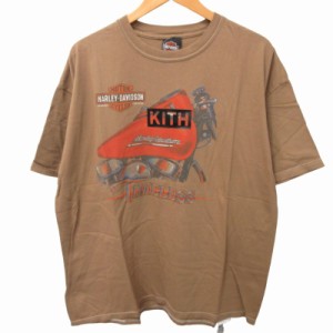 【中古】未使用品 キス タグ付き ゲリラヴィンテージ ハーレーダビッドソン プリントTシャツ カットソー 半袖 茶 XL