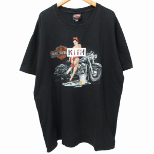 【中古】キス KITH NYC 22SS ゲリラヴィンテージ ハーレーダビッドソン プリントTシャツ ボックスロゴ ブラック XL