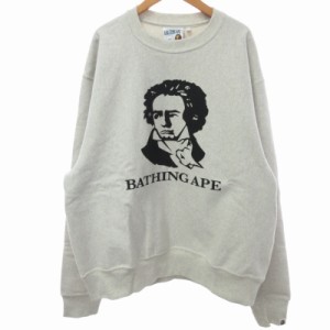 【中古】未使用品 アベイシングエイプ タグ付き RELAXED FIT CREWNECK ベートーヴェン スウェット トレーナー グレー L