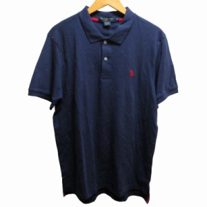 【中古】未使用品 u.s.polo assn. ユーエスポロアッスン タグ付き ポロシャツ カットソー ロゴ刺? 半袖 紺 M