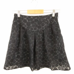 【中古】ジルバイジルスチュアート JILL by JILLSTUART ミニスカート フレア タック 花柄 黒 S *A29  レディース