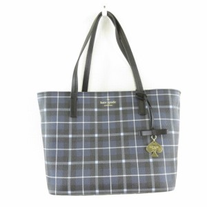 【中古】ケイトスペード KATE SPADE トートバッグ チェック PVC 紺 黒 白 *E357 レディース