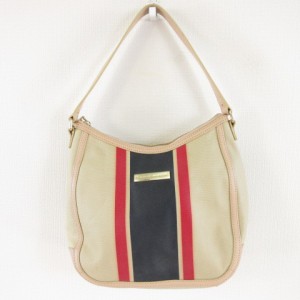 【中古】トミーヒルフィガー TOMMY HILFIGER ハンドバッグ キャンバス レザー ベージュ 紺 *A87 レディース