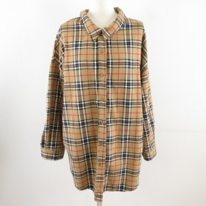 【中古】ワンウェイ one way チェックシャツ 長袖 ビッグシルエット 茶 黒 M *A126 レディース