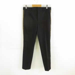 【中古】ザラ ベーシック ZARA BASIC パンツ ロング テーパード レオパード ヒョウ柄 ストレッチ 黒 XS レディース