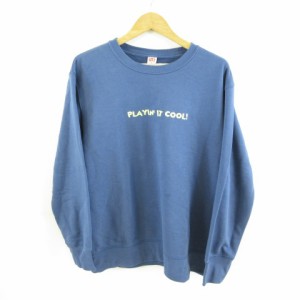 【中古】ユニクロ UNIQLO トレーナー スウェット 長袖 刺繍 ロゴ バックプリント ミッキーマウス 青 XL *T152 メンズ