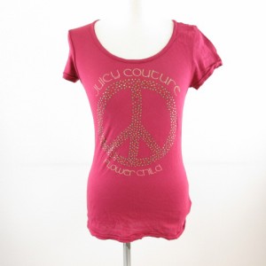 【中古】ジューシークチュール JUICY COUTURE カットソー Tシャツ 半袖 プリント ロゴ ラインストーン P レディース