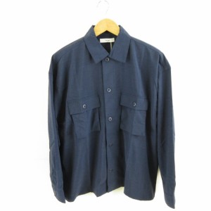 【中古】ディスコート Discoat ステンカラーシャツ 長袖 ネイビー 紺 XL *A948 メンズ