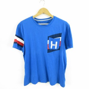 【中古】トミーヒルフィガー TOMMY HILFIGER Tシャツ 丸首 半袖 プリント 青 M *A136 メンズ