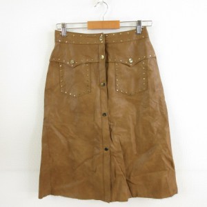 【中古】ザラ ZARA ひざ丈スカート フェイクレザー 茶 M *A142 レディース