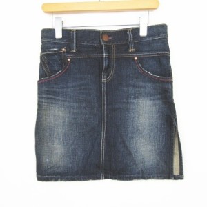 【中古】LEVI'S LADY STYLE デニム スカート タイト 膝丈 ダメージ S インディゴ レディース