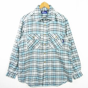 【中古】ペンフィールド Penfield ネルシャツ 長袖 L ライトブルー チェック kz6300 メンズ