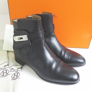 【中古】エルメス HERMES ネオ ケリーバックル レザー ショートブーツ 37 ブラック シルバー金具 ☆AA★ 2sa5191 レディース