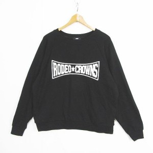 【中古】RODEO CROWNS WIDE BOWL RCWB プルオーバー トレーナー 長袖 コットン ロゴ FREE ブラック af2282 レディース