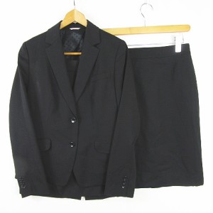【中古】洋服の青山 n line precious セットアップ スーツ 3点セット ジャケット スカート 膝丈 毛 11 ブラック