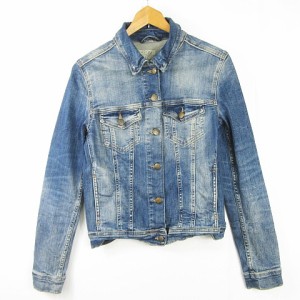 【中古】ザラ ベーシック ZARA BASIC Z1975 DENIM デニム ジャケット Ｇジャン S ライトブルー ダメージ加工