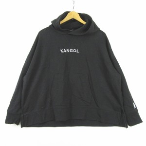 【中古】カンゴール KANGOL パーカー プルオーバー 長袖 綿 ブラック ロゴ 刺繍 kz7771 レディース