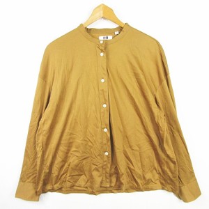 【中古】ユニクロ UNIQLO U バンドカラー シャツ 長袖 綿 M ベージュ kz7985 レディース