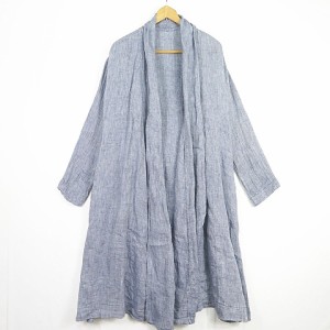 【中古】ネストローブ nest Robe ロング リネン カーディガン ヘリンボーン ブルー 2sa5631 レディース