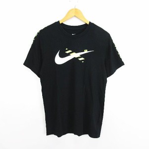 【中古】ナイキ NIKE Tシャツ カットソー 半袖 クルーネック ロゴ コットン M ブラック ※EKM メンズ