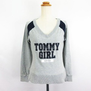 【中古】トミーガール tommy girl カットソー スウェット 長袖 Vネック ロゴ ストレッチ XS グレー ※EKM レディース