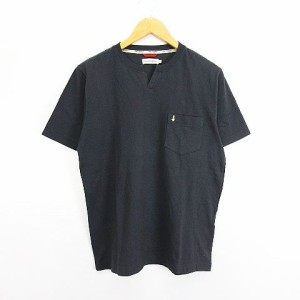 【中古】ハッシュパピー Tシャツ カットソー 半袖 スキッパー ロゴ コットン M チャコールグレー ※EKM メンズ