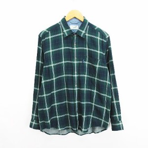 【中古】クロコダイル CROCODILE シャツ 長袖 チェック 胸ポケット ロゴ コットン L グリーン ※EKM メンズ