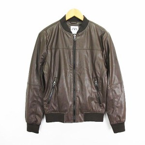 【中古】ザラ ZARA MA-1 ジャケット ブルゾン フェイクレザー 長袖 ジップアップ EUR S USA S ブラウン ※EKM メンズ