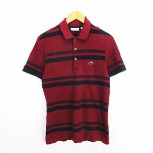 【中古】ラコステ LACOSTE ポロシャツ 半袖 ボーダー ロゴ ワッペン コットン 3 ボルドー ※EKM メンズ