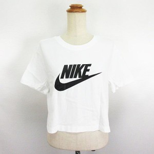 【中古】ナイキ NIKE Tシャツ カットソー 半袖 クルーネック ショート丈 ロゴ コットン Ｍ ホワイト ※EKM レディース