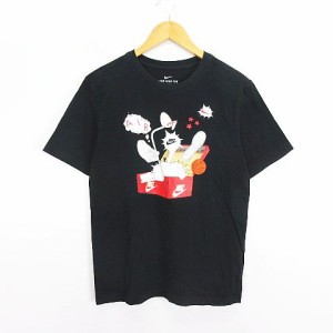 【中古】ナイキ NIKE Tシャツ カットソー 半袖 クルーネック ロゴ イラスト コットン M ブラック ※EKM メンズ