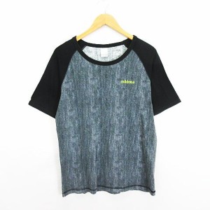 【中古】アディダスネオ adidas neo Tシャツ カットソー 半袖 丸首 ロゴ コットン L グレー×ブラック ※EKM メンズ