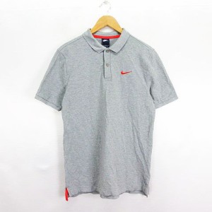 【中古】ナイキ NIKE ポロシャツ 半袖 ロゴ コットン L グレー ※EKM メンズ