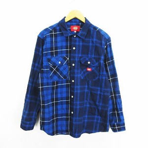 【中古】ディッキーズ Dickies 2478-2071 ワークシャツ ネルシャツ 長袖 チェック コットン L ネイビー ※EKM メンズ