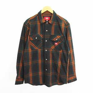 【中古】ディッキーズ Dickies 3478-6072 ワークシャツ 長袖 チェック コットン L ブラウン系 ※EKM メンズ