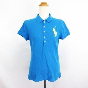 【中古】ラルフローレン THE SKINNY POLO ポロシャツ 半袖 ビッグポニー コットン L ブルー ※EKM レディース