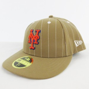 【中古】ニューエラ NEW ERA キャップ 帽子 ニューヨーク ヤンキース  7 1/2 59.6ｃｍ ストライプ ベージュ メンズ