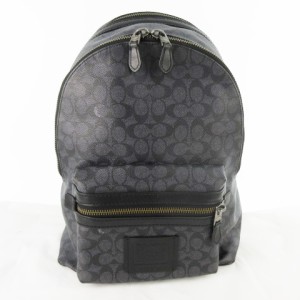 【中古】コーチ COACH アカデミー リュックサック バックパック シグネチャー 31216 グレー ブラック PVC レザー 鞄 メンズ